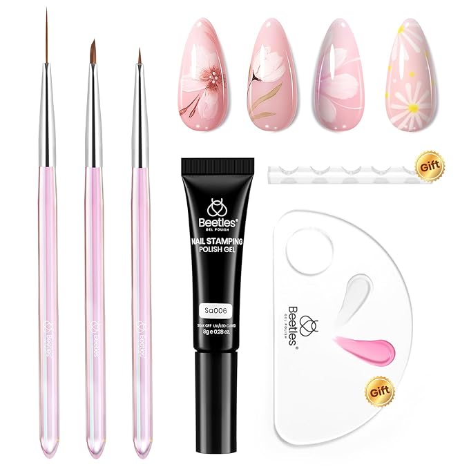 Beetles Nail Art Brushes Set for Gel Polish 3 Pcs Nail Art Design Pen and One White Painting Gel All-in-One Petal Brush Kit Flower DIY with Palette Dotting Manicure Tool Set-Velvo Beauty
