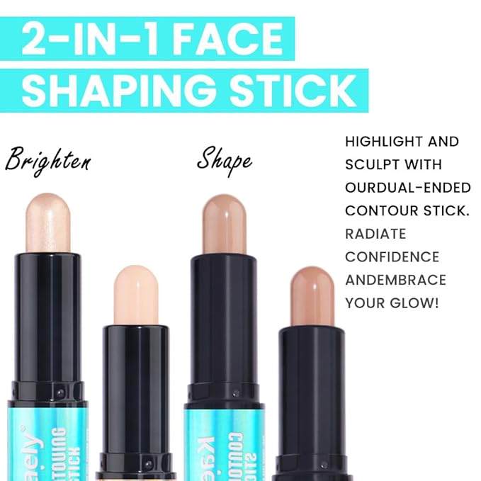 evpct 2in1 Face Shaping & Contouring Stick Cream Contour Concealer Bronzer Stick Makeup Kit for Beginner Face Highlighter Makeup Stick contorno maquillaje de maquillaje, NEW Fair + ORIGINAL Light-Velvo Beauty