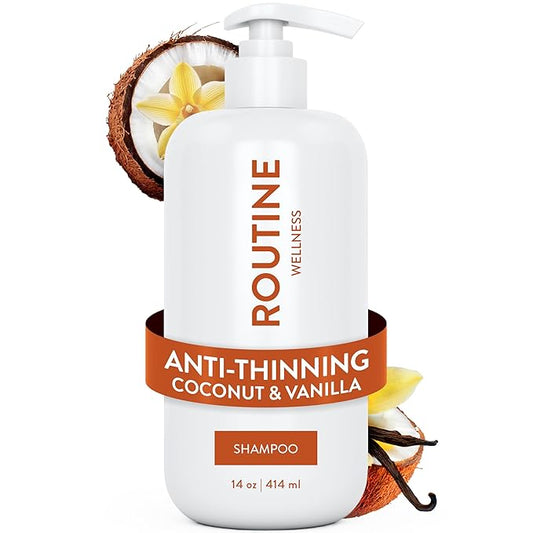Routine Wellness Anti-Thinning Shampoo for Thinning Hair - Biotin DHT Blocker Women & Men - Color Safe Shampoo for Hair Loss & Healthy Hair - Coconut & Vanilla - 14oz-Velvo Beauty