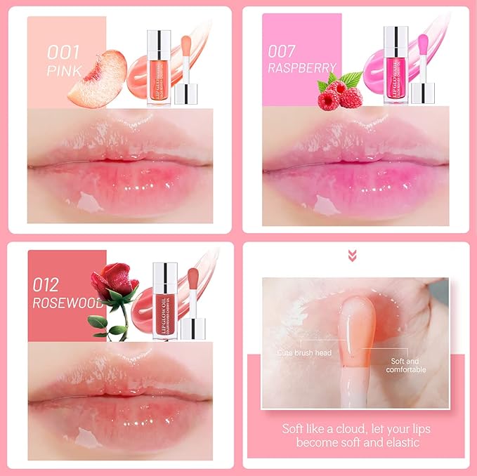 3 Set Lip Oil Hydrating Tinted Lip Balm, Plump Lip Gloss Lip Care Transparent Toot Lip Oil Tinted, Glass Lip Glow Oil Fresh Texture & Non-sticky, Nourishing Repairing Lightening Lip Lines Lip Care Products-Velvo Beauty