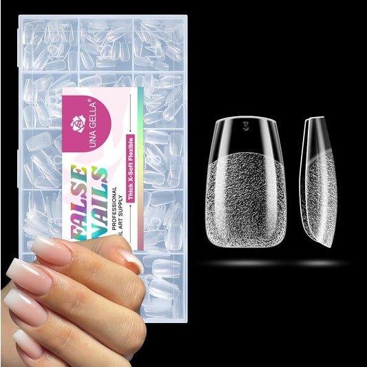 UNA GELLA Gel Nail Tips Coffin Short: 330PCS Pre-Etched Clear Coffin Acrylic Nail Tips Stronger for Press On Nails Salon, 15 Sizes Nail Extensions-Velvo Beauty