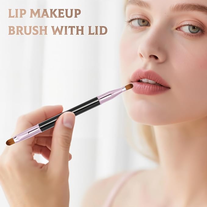 Unaone 2 Pack Lip Brush for Lipstick, Dual-Ended Lip Makeup Brush with Lid, Lipstick Brush for Lip Gloss-Velvo Beauty