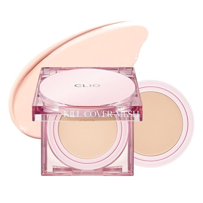 CLIO Kill Cover Mesh Glow Cushion Foundation ([Refill Included] 15g*2, 21C LINGERIE), Glass Skin, Long-Lasting, Lightweight, Buildable Coverage, Glowy Skin Makeup-Velvo Beauty