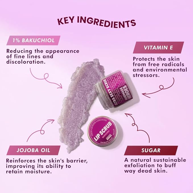 Handmade Heroes Bakuchiol Lip Scrub 1 fl oz | Deep Conditioning Lip Plumper Helps Reduce Fine Lines and Wrinkles Appearance | 100% Cruelty Free Vegan | Lip Care for Luscious Lips-Velvo Beauty