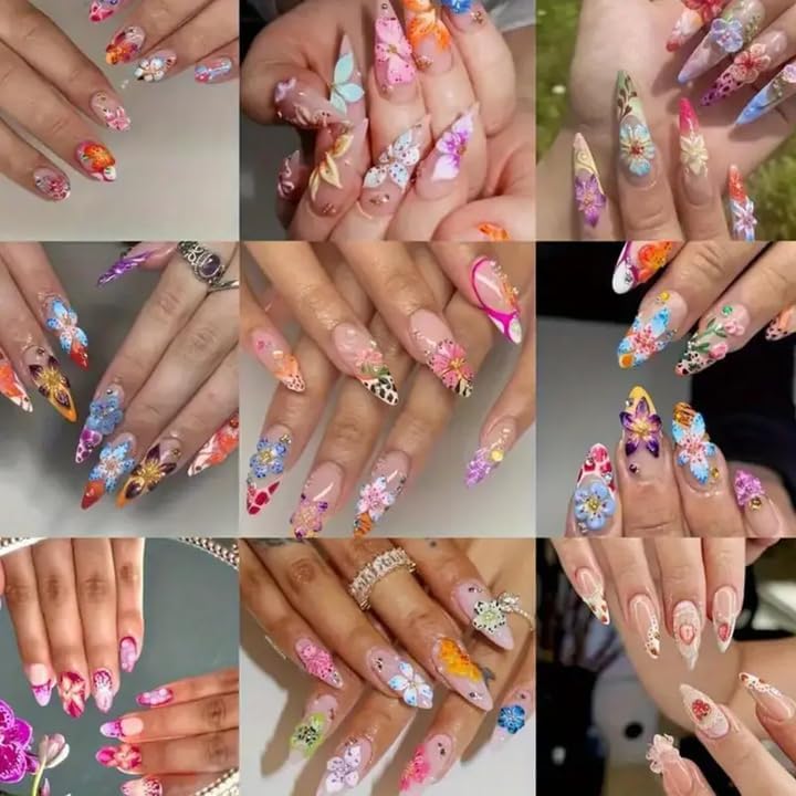 Flower 3D Nail Charms and Gems, Cute Hawaii Flowers Nail Art Charms, Gold Butterfly Nail Rhinestone and Charms,White Flatback Pearls Nail Charms Y2K Kit-Velvo Beauty