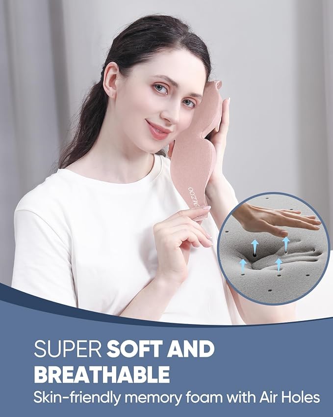 MZOO Luxury Sleep Eye Mask for Side Sleeper Men Women, Zero Eye Pressure 3D Sleeping Mask, Light Blocking Patented Design Night Blindfold, Soft Eye Shade Cover for Travel, Pink-Velvo Beauty