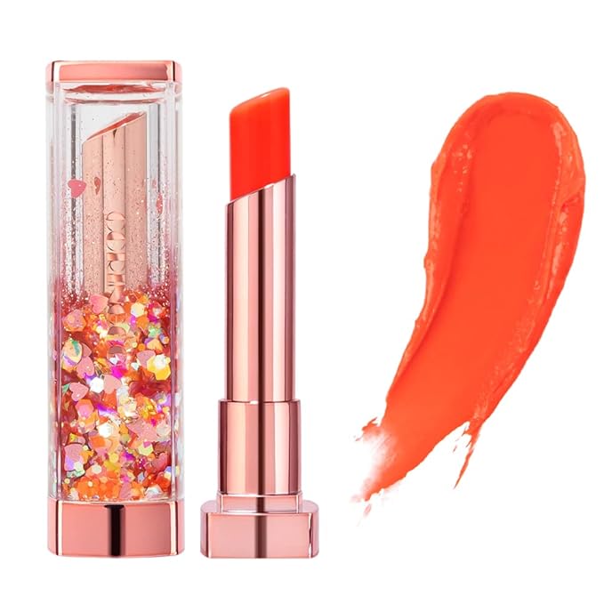 [SET] CORINGCO Sparkle Cute Color Changing Lip Balm｜ Colored Lip Cream Lip Gloss, Glitter Lip Care Lip Pack Birthday Gift Glitter Gift Sequin Shiny Spangle Lipbalm (#04 Orange Red)-Velvo Beauty