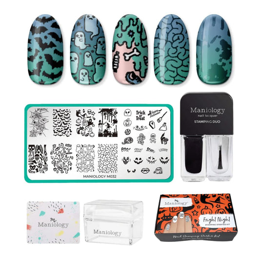 Maniology Halloween Limited Edition Nail Stamping Starter Kit (Plate, Polish, Top Coat, Stamper and Scraper Card)-Velvo Beauty