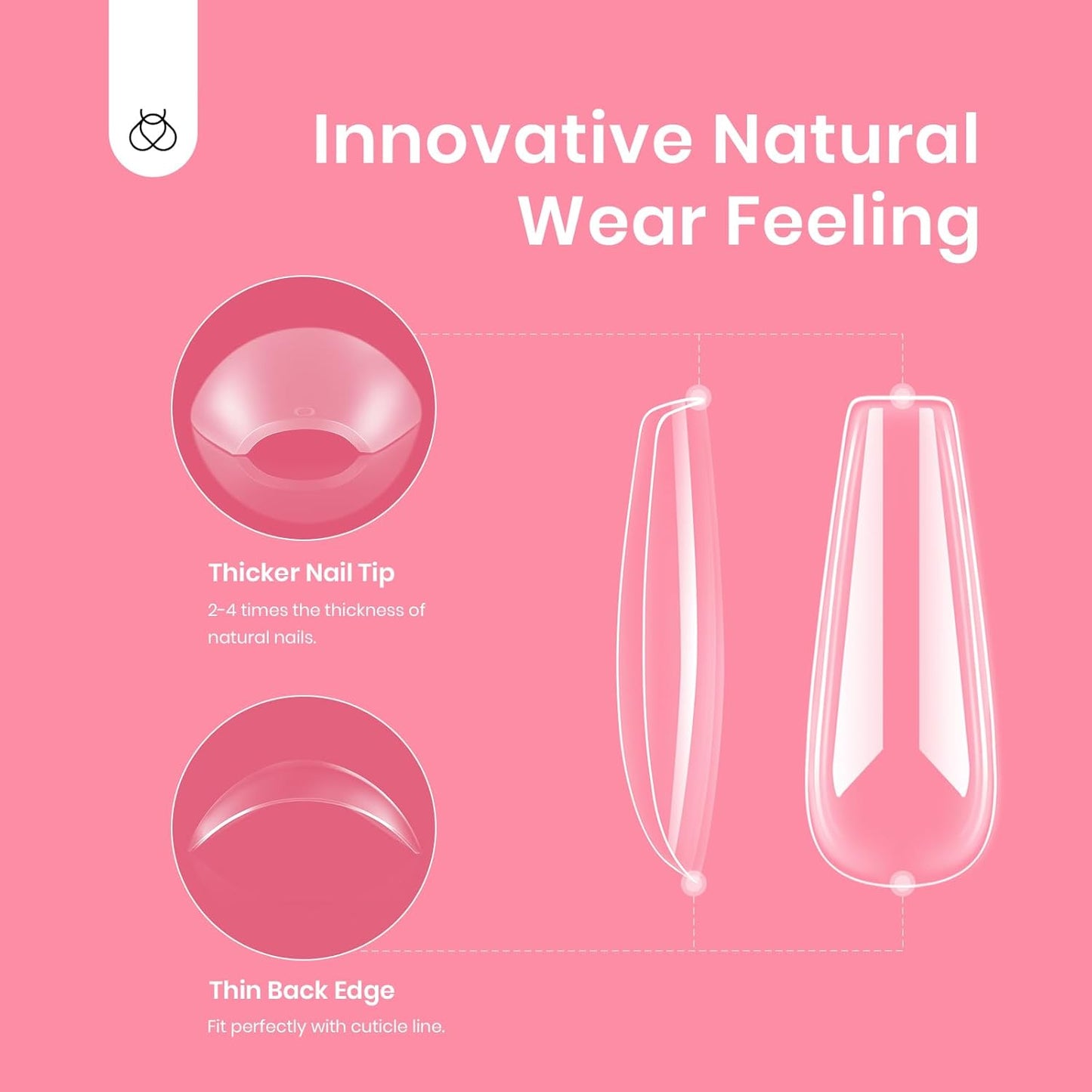 Beetles Gel Nail Tips Long Coffin Pre-Etched Nail Tips, 12 Sizes 288Pcs Pre Shaped Soft Gel Clear Nail Full Cover False Nail Tips Acrylic Glue on Nails Extension Fake Nails Manicure Gifts for Women-Velvo Beauty