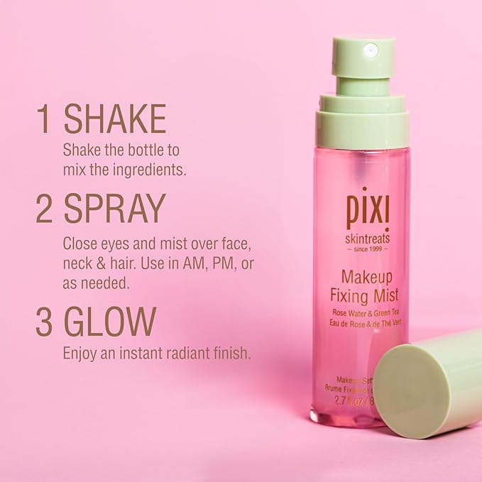 Pixi Beauty Makeup Fixing Mist 80ml, All Over Setting Spray For Longer Wearing Makeup, Rose Water and Green Tea Infused, 2.7 Fl Oz-Velvo Beauty