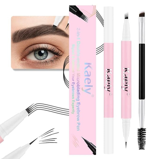 evpct 1Pcs Black Brown Magic Microblading Dual-Ended Eyebrow Contouring Pen Brow Pencil, with 4 Brush Micro-Fork-Tips Applicator and Precise Brush-Tip Hair Like Strokes, Dual-ended Eyebrow Brush-Velvo Beauty
