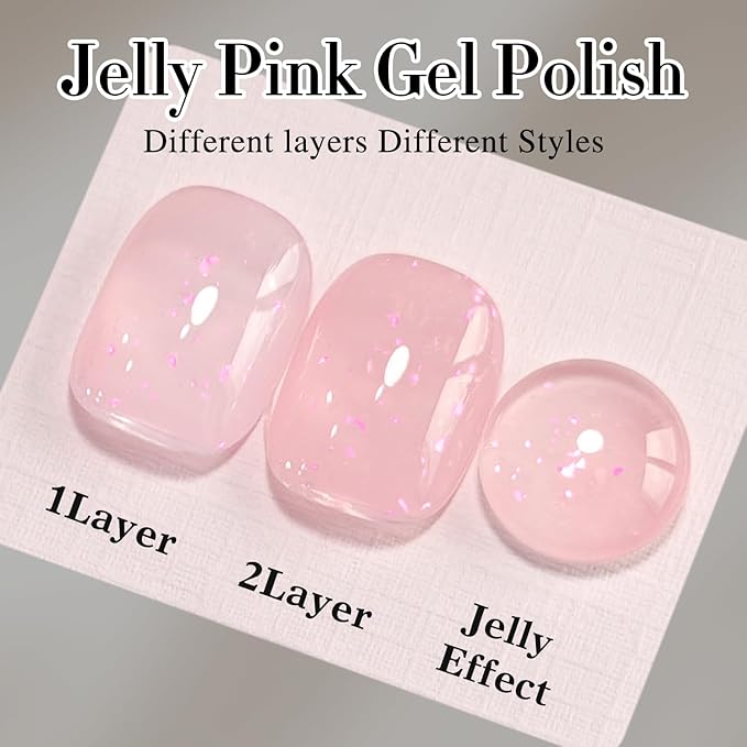 Double Rhythm Gel Polish Translucent Sheer Neutral Natural Light Milky Same Color Same Bottle 15ML Jelly Polish Art DIY at Home (Milky Pink Glitter-A1379)-Velvo Beauty