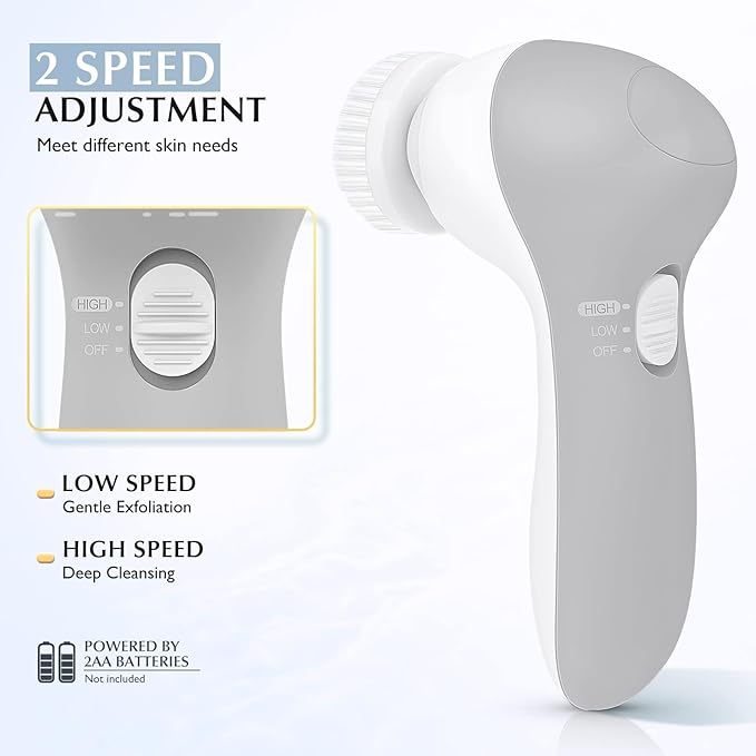 COSLUS Facial Cleansing Brush Silicone Face Scrubber: 7 in 1 FBS-D Electric Exfoliating Rotating Massage Device Waterproof Deep Cleaning Exfoliation Spa Machine - Electronic Skin Care Wash System-Velvo Beauty