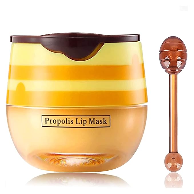 Bee Lip Balm Lip Mask Honey Pot Honey Lip Mask Propolis Moisturizing Lip Balm with Stick - Hydrating Prevention Dry & Cracked Lip Scrubs Exfoliato Lip Wrinkle Skin Care Products(Honey)-Velvo Beauty