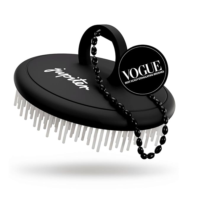 Jupiter Exfoliator Brush For Removing Dandruff & Build-Up - Detangling Scrubber For Wet or Dry Hair - Supports Circulation & Growth - For All Hair Types - Black-Velvo Beauty