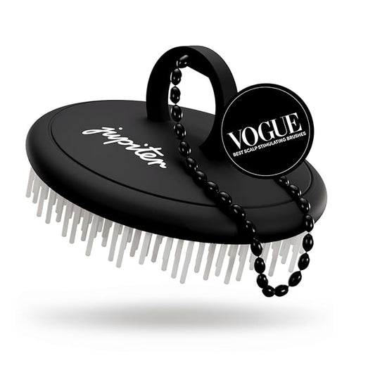 Jupiter Exfoliator Brush For Removing Dandruff & Build-Up - Detangling Scrubber For Wet or Dry Hair - Supports Circulation & Growth - For All Hair Types - Black-Velvo Beauty