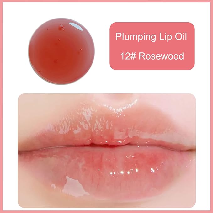 Hydrating Lip Glow Oil, Plumping Watery Lip Gloss, Refreshing Moisturizing Lip Oil Tinted Lip Balm, Lasting Nourishing Revitalizing Lip Tint Lip Care (12# Rosewood)-Velvo Beauty