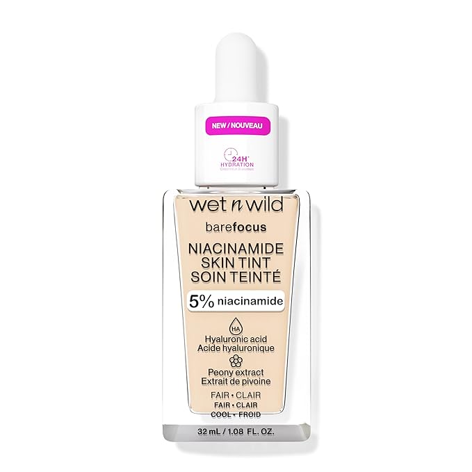 wet n wild Bare Focus Skin Tint, 5% Niacinamide Enriched, Buildable Sheer Lightweight Coverage, Natural Radiant Finish, Hyaluronic & Vitamin Hydration Boost, Cruelty-Free & Vegan - Fair-Velvo Beauty