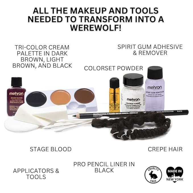 Mehron Makeup Premium Character Kits| Makeup Kits for Halloween & Cosplay| Made in the USA | Complete Makeup Kit | Includes all Makeup, Tools, & Instructions on How to Create the Look | (Werewolf)-Velvo Beauty
