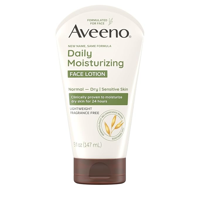 Aveeno Daily Moisturizing Face Lotion with Soothing Prebiotic Oat, Lightweight Non-Greasy Facial Moisturizer for Normal to Dry, Sensitive Skin, 24-Hour Moisture, Fragrance-Free, 5 oz-Velvo Beauty