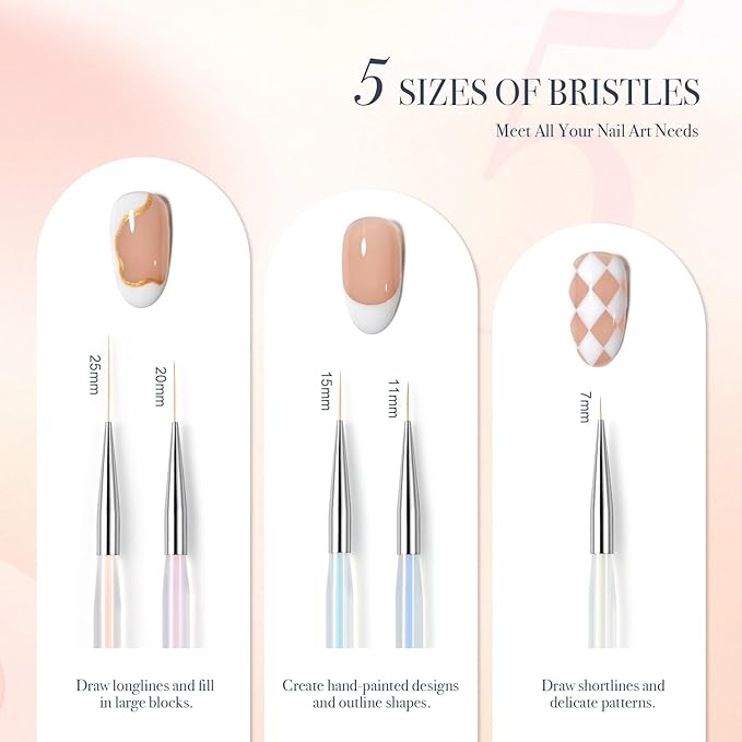 GAOY 5Pcs Nail Art Liner Brushes, Professional Painting Art Pen Set, Nail Design Tools for French Liner, Thin Details and Fine Drawing-Velvo Beauty