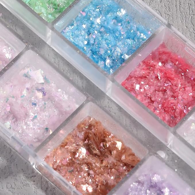 24Grid Aurora Opal Iridescent Nails Mermaid Flake Powder,Holographic Metal Color Gold Silver Confetti Nail Art Foil Paillettes,Irregular Glitter Sparkly Sequin Design for Manicure Decoration-Velvo Beauty