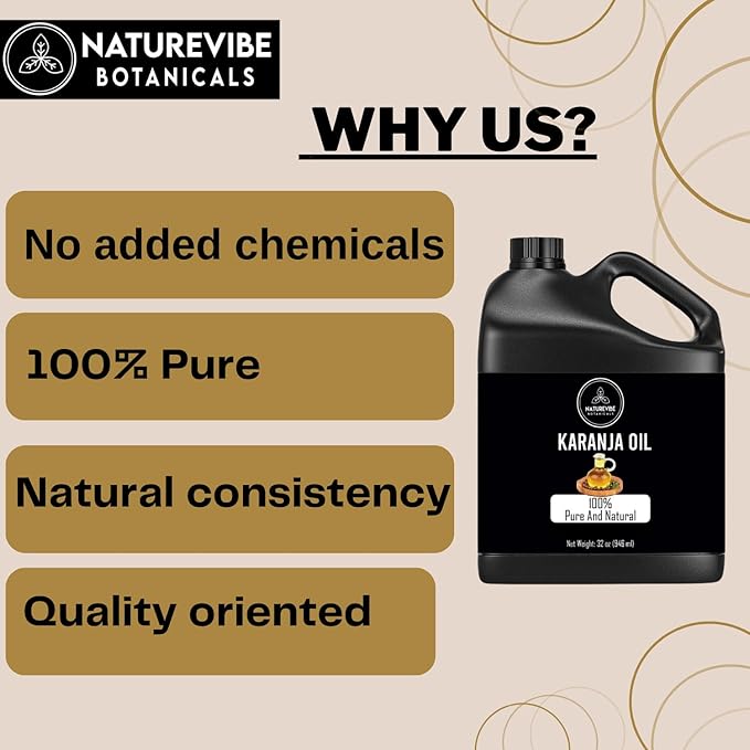 Naturevibe Botanicals Karanja Oil 32 Ounces | 100% Pure and Natural | Great for Skin Care and Hair Care-Velvo Beauty
