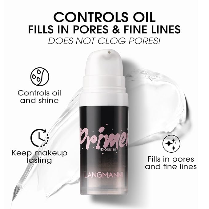 LANGMANNI Matte Grip Face Primer, Transparent Skin Perfecting Hydrating Primer,Unique Smooth Gel-Based Primer Essential For Longlasting Perfection Face Makeup (0.33 Fl Oz, 2)-Velvo Beauty