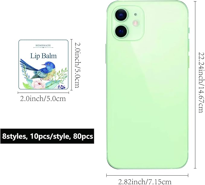 CRASPIRE Lip Balm Labels 80pcs Homemade Lip Balm Labels 2” Clear Lip Balm Labels for Tubes Printable Waterproof Lip Balm Stickers Labels for Lip Balm Handcream Candle Container（Flowers and Birds）-Velvo Beauty