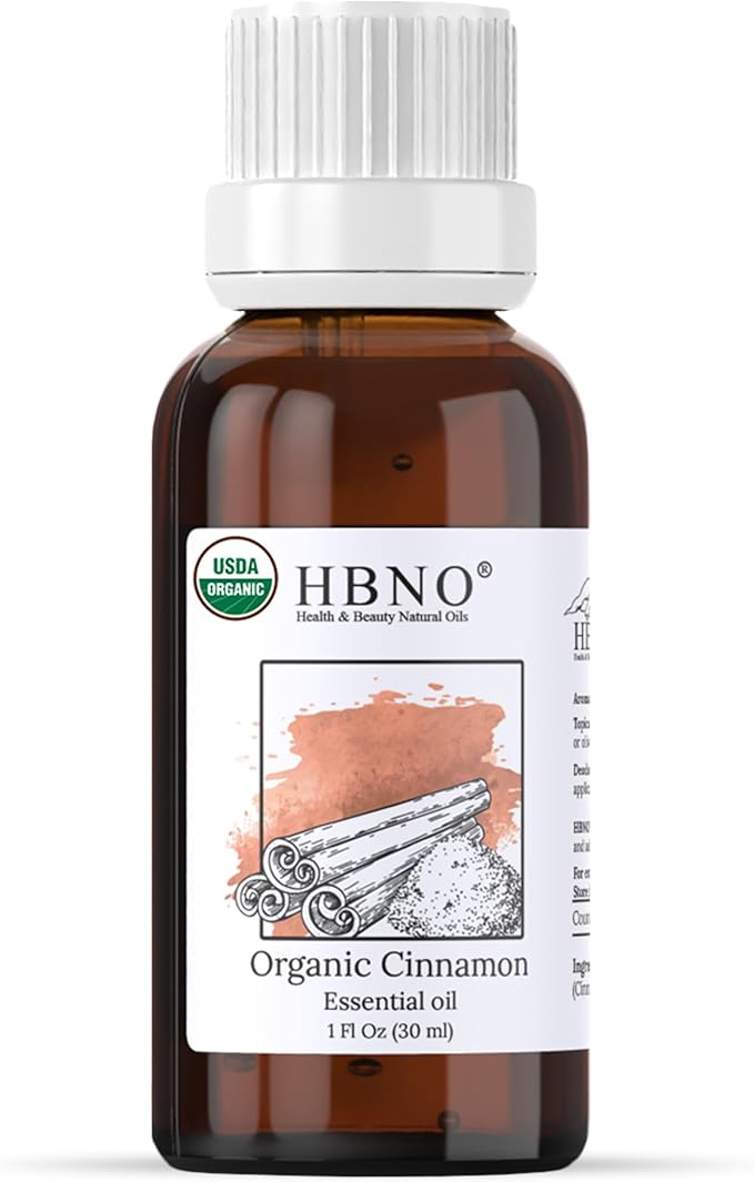 HBNO Organic Cinnamon Leaf Essential Oil - 1 oz (30ml) Travel Size - USDA Certified Organic Cinnamon Essential Oil, Perfect for Aromatherapy, Soap Making, DIY, Fragrances, Diffuser.-Velvo Beauty