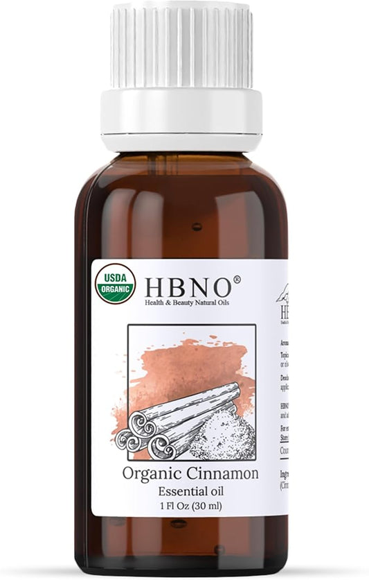 HBNO Organic Cinnamon Leaf Essential Oil - 1 oz (30ml) Travel Size - USDA Certified Organic Cinnamon Essential Oil, Perfect for Aromatherapy, Soap Making, DIY, Fragrances, Diffuser.-Velvo Beauty