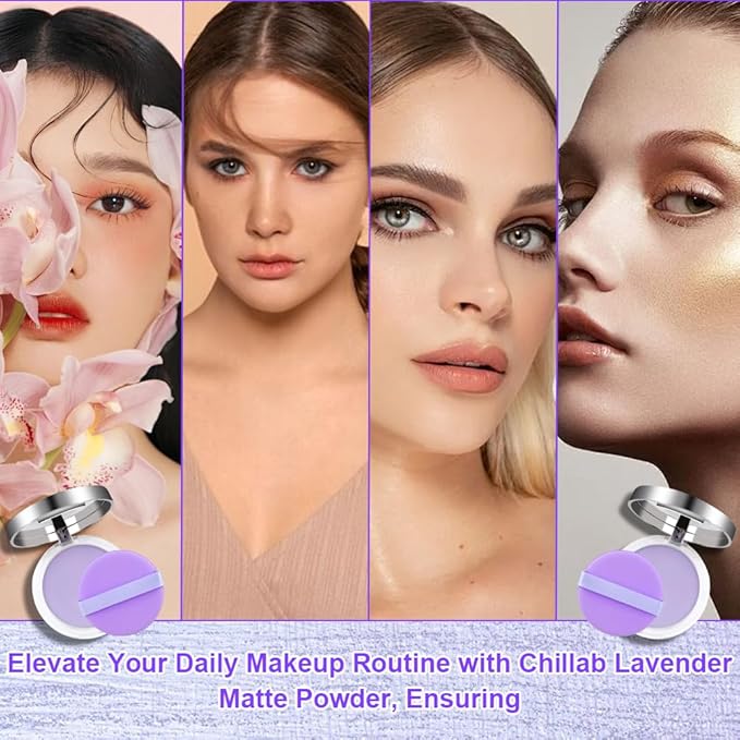 2PCS Oil Control Face Pressed Powder，zxbaers Chillab Lavender Matte Powder，Matte Smooth Setting Powder Makeup, Waterproof Long Lasting Finishing Powder, Flawless Lightweight Face Cosmetics-Velvo Beauty