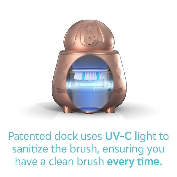 TAO Clean Ona Diamond Orbital Facial Brush and Cleansing Station, Electric Face Cleansing Brush with Ergonomic Handle, Dual Speed Settings, Rose Gold-Velvo Beauty