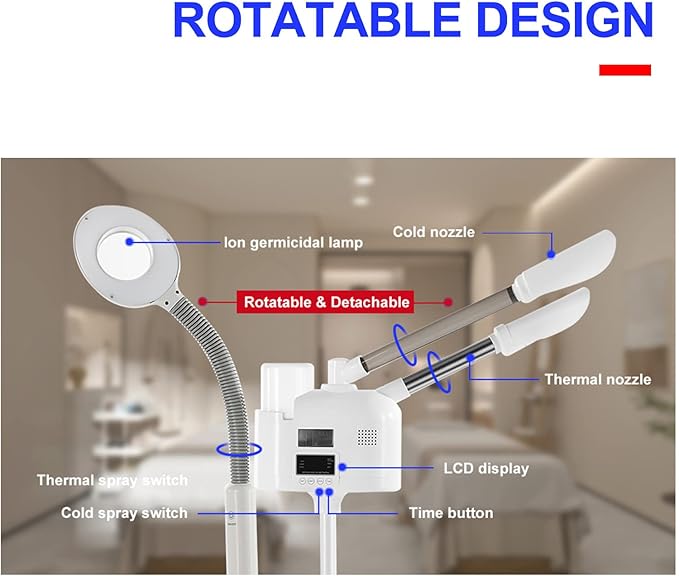 Professional Facial Steamer 3 in 1 Steamer for Face with Hot & Cold Nozzle 5X LED Magnifying Lamp Facial Steamer for Esthetician Beauty Face Equipment Use at Home or Salon-Velvo Beauty