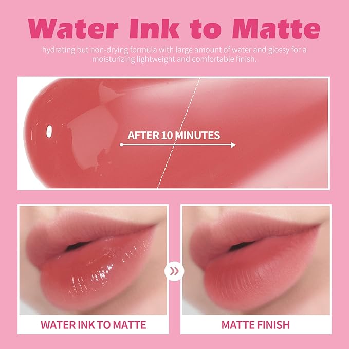 KIMUSE Water Gel Lip Tint 6 Colors Set, Highly Pigmented Long Lasting Moisturizing Glossy Lip Stains, Hydrate Lightweight Lip Gloss Makeup-Velvo Beauty