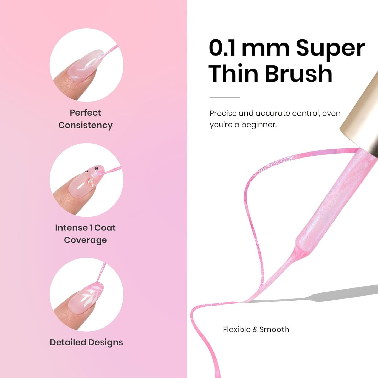 Beetles Pearl Pink Gel Nail Polish,Pearlescent Pink Mermaid Nail Drawing Gel Nail Art Polish Soak Off Uv Led Shimmer Gel Liner Nail Art with Dotting Pen & Heart Nail Charms for Women-Velvo Beauty