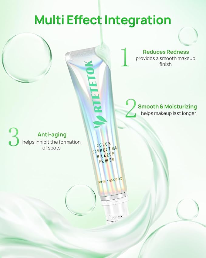 Green Primer Color Correcting for Face Before Makeup, Smoothing Primer Color Corrector for Redness, Brightening Base Makeup for Combination Skin-Velvo Beauty