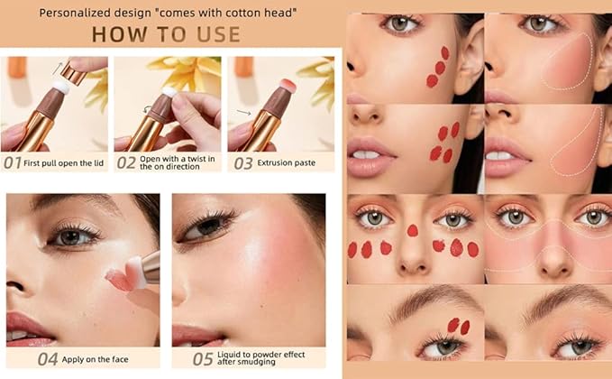 Liquid Blush Beauty Wand, Cream Blush Stick,Face Concealer Contouring Shaping,Long Lasting & Smooth Natural Matte Finish,with Cushion Applicator Attached Easy to Blend.(02# Peach Pink)-Velvo Beauty