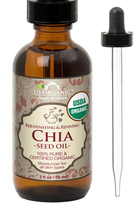 US Organic Chia Seed Oil, Certified Organic, Pure & Natural, Cold Pressed Virgin, Unrefined, Sourced from Paraguay, in Amber Glass Bottle w/Glass Eyedropper for Easy Application (2 oz (56 ml))-Velvo Beauty