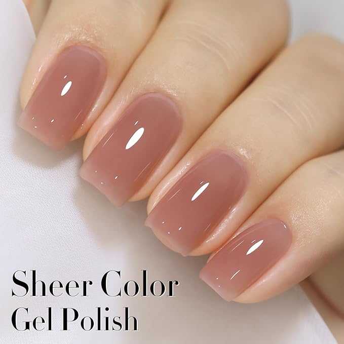 Double Rhythm Translucent Gel Polish Sheer Neutral Natural Light Milky Same Color Same Bottle 15ML Jelly Nail Polish Nail Art DIY at Home (Deep Nude-A1412)-Velvo Beauty