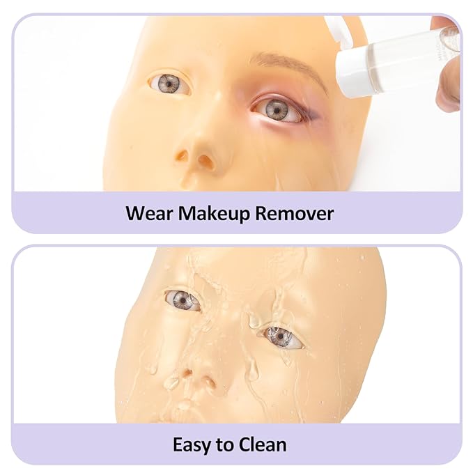Makeup Practice Face, 2024 Upgrade 5D Makeup Mannequin Face Reusable Silicone Makeup Practice Face Board with Bracket, Come with Makeup remover & Concealer 3 Color & Makeup Bag White-Velvo Beauty
