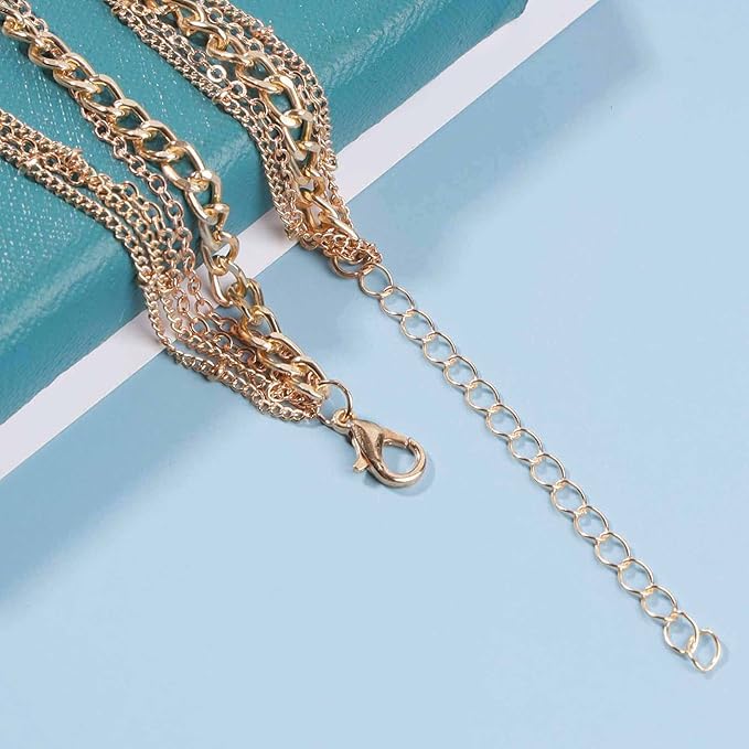 Punk Layered Curb Chain Necklace Gold Satellite Chain Necklace Vintage Stacking Necklace Personalized Necklace Jewelry for Women and Girls-Velvo Beauty