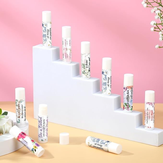 50 Pack Lip Balm Religious for Women Lip Balm with Scripture Bulk Sticks Christian Lip Balms Gifts Faith Bible Verse Scripture Inspirational Gift Party Favors Coworkers 10 Styles Floral-Velvo Beauty
