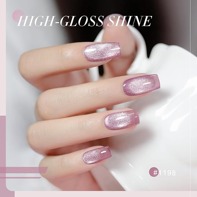 RARJSM Nude Cat Eye Gel Polish Set 6 Pcs Sparkle Diamond Glitter Sheer Purple Soft Pink Chanpagne Gold Velvet Ice Jelly Glass Cateye Gelpolish with Magnet Stick UV LED Curing Requires Home Manicure-Velvo Beauty