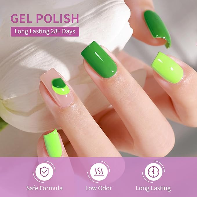 JODSONE 10ml Green Gel Nail Polish Set 6Colors Long Lasting Neutral Green Pale Lacquer Glossy Art for Nail and Salon Need U V Lamp-Velvo Beauty