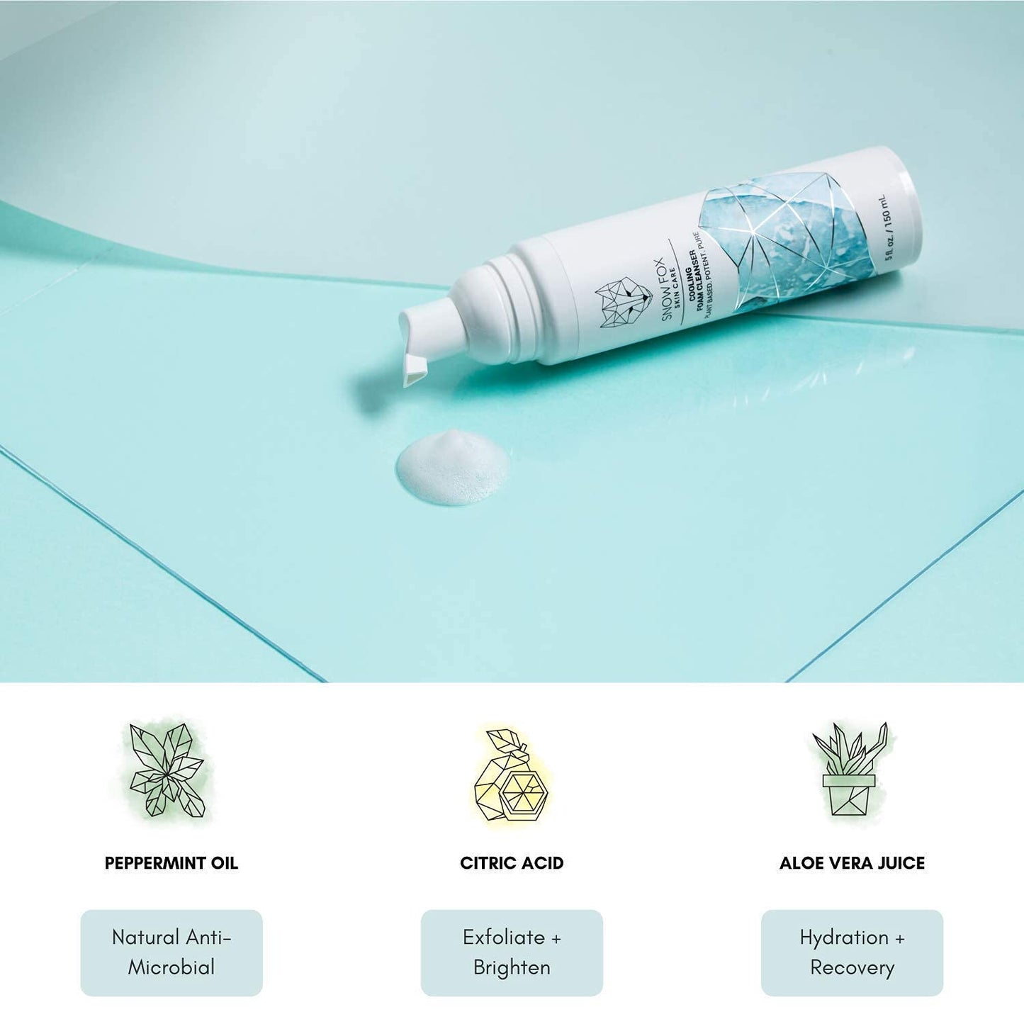 Snow Fox Cooling Foam Cleanser with Organic Aloe Vera Juice, 150 ml-Velvo Beauty