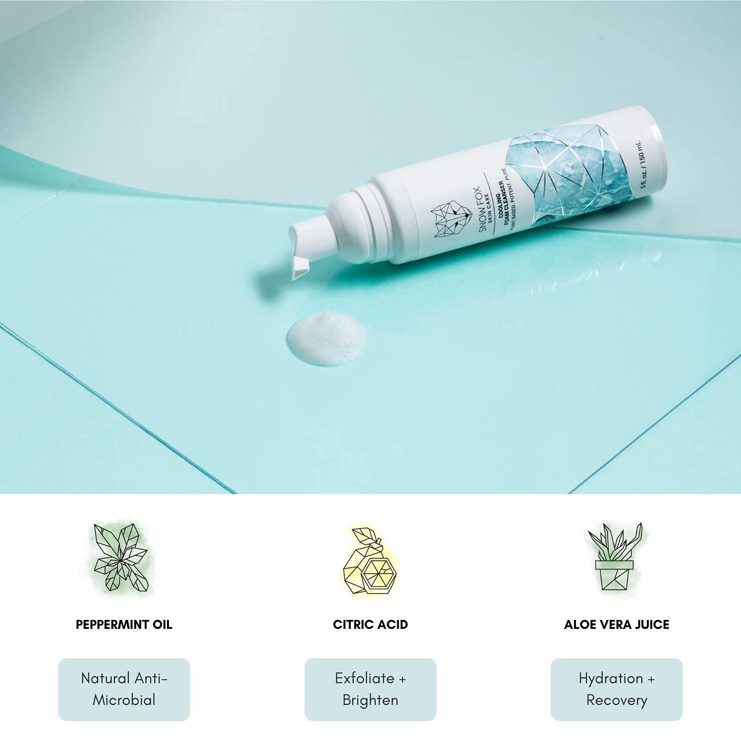 Snow Fox Cooling Foam Cleanser with Organic Aloe Vera Juice, 150 ml-Velvo Beauty