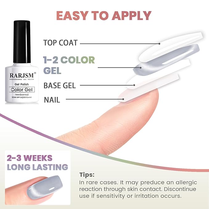 RARJSM Moonlight Cat Eye Gel Nail Polish Set 6 Pcs Smoothie Ceramic Glitter Shimmer Grape Purple Silver White Blue Green Pink Velvet Mirror Cateye Gel Polish with Magnetic Stick UV LED Curing Require-Velvo Beauty