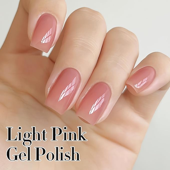 Double Rhythm 0.50 OZ Translucent Gel Polish Same Color Same Bottle Sheer Pastel Neutral Natural Milky 15 ML Jelly UV Nail Art DIY at Home (Light Pink-A1494)-Velvo Beauty