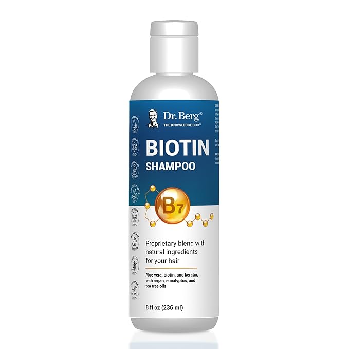 Dr. Berg Biotin Shampoo for Men & Women (Improved High-Performance Formula) - Independently Tested & Certified Paraben- Sulfate- & Silicone-Free - Infused w/Biotin, Argan Oil & Botanicals - 8 Fl oz-Velvo Beauty